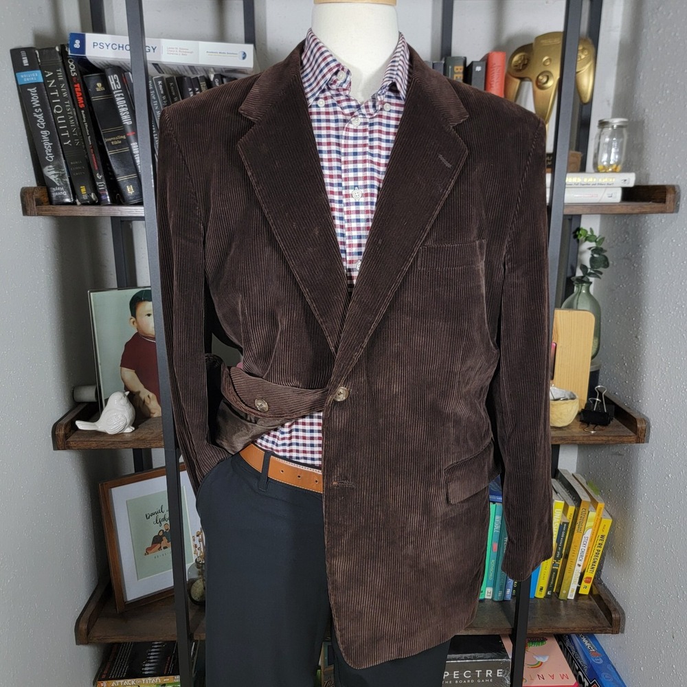 Stafford Men's Corduroy Sport Coat‎ Two Button Brown Cotton Size 46R